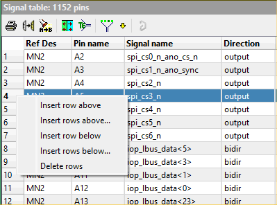 Wiring tool: row context menu